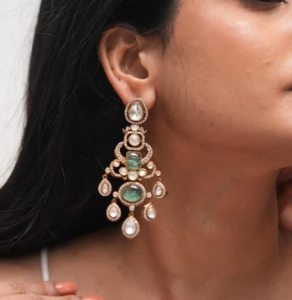 Sayoni Mint Polki Long Indo Western Earrings