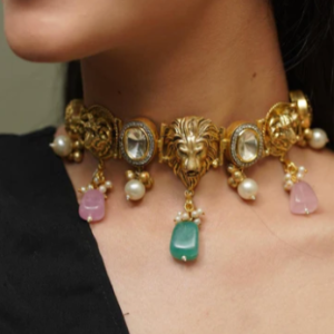 Lioness Gold Choker with Polkis | Indo Western
