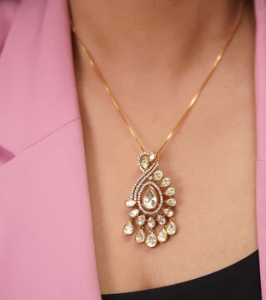 Manvi Polki Moissanite Classic Uncut Diamond Pendant Set