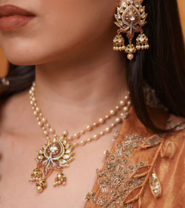 Sindhoori Moissanite Polki Necklace Set With Earrings | Pendant Set