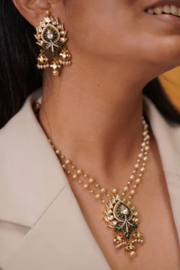 Sindhoori Moissanite Polki Necklace Set With Earrings | Pendant Set - Image 4