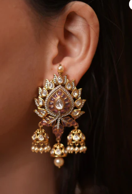 Sindhoori Moissanite Polki Necklace Set With Earrings | Pendant Set - Image 6